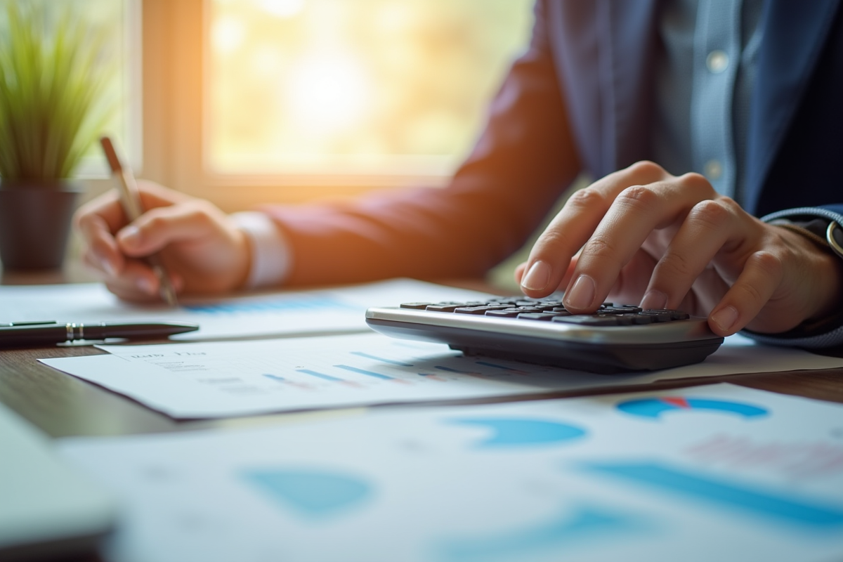 Analyste financier confiant au bureau lumineux avec graphiques