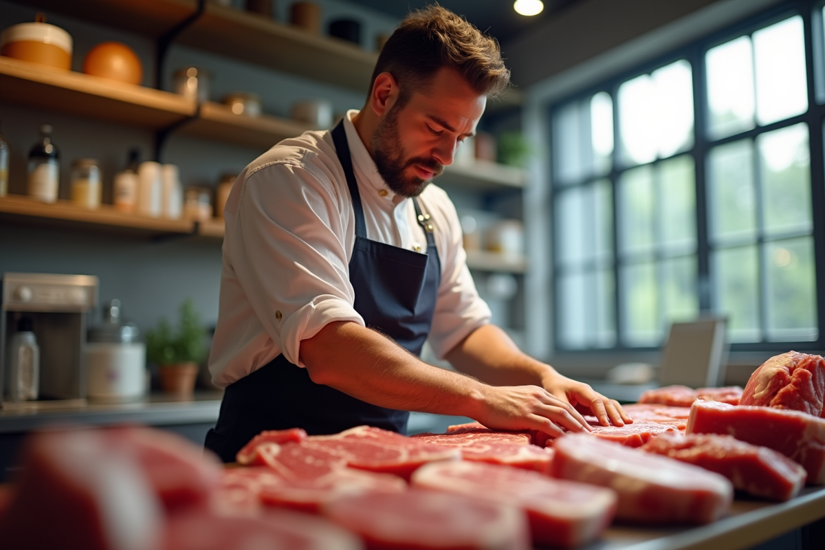 Boucher indépendant dans une boutique lumineuse et moderne