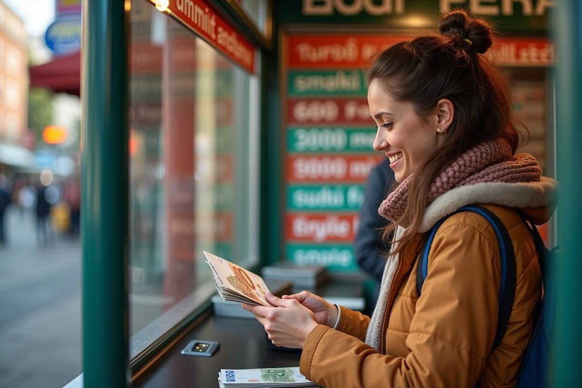 Échangeur de euros à un stand de change urbain en plein jour