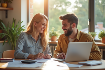 Jeune couple organisant leurs finances familiales à la maison