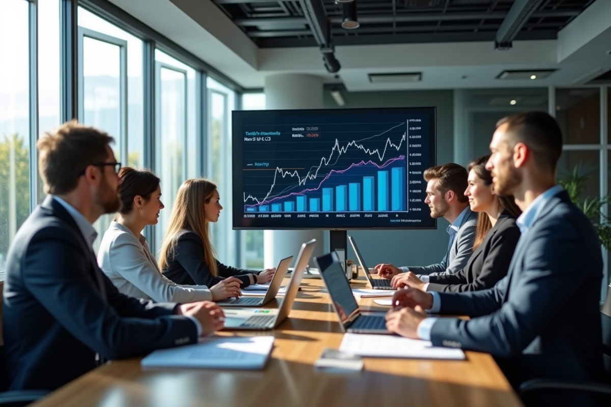 Équipe de professionnels analysant des graphiques financiers
