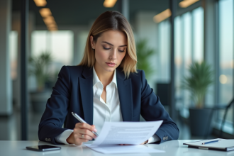 Femme d'affaires en réunion de travail dans un bureau