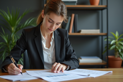 Femme d'affaires en réunion dans un bureau moderne
