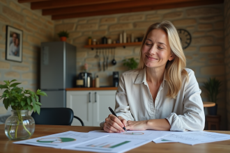 Femme souriante dans un gîte rural en intérieur
