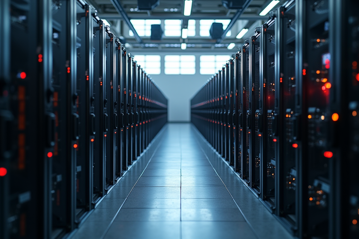Lignes de machines Antminer dans une ferme de minage professionnelle