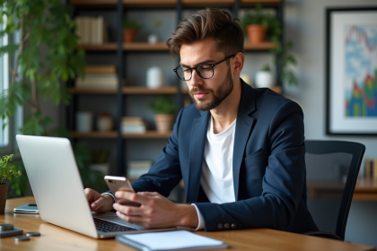 Jeune homme professionnel analysant des graphiques crypto