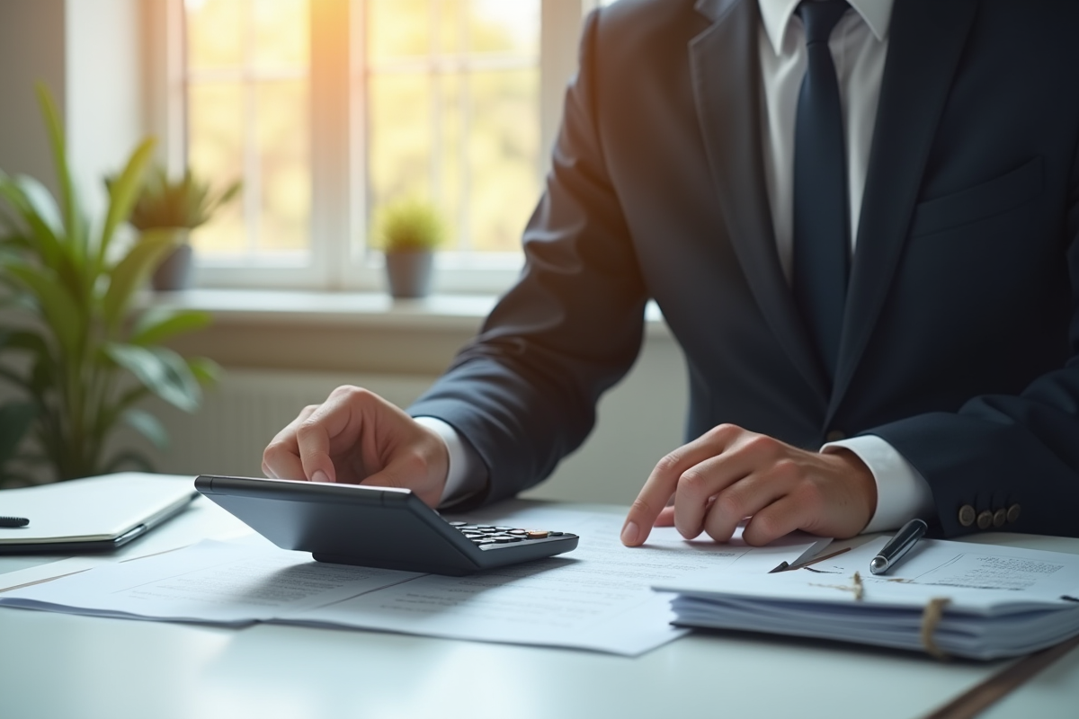 Professionnel en tenue d'affaires examinant des documents fiscaux locaux