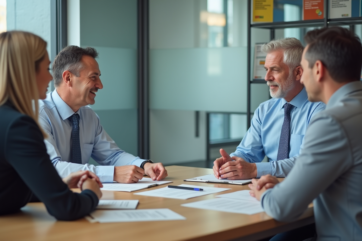 Homme et couple discutant lors d